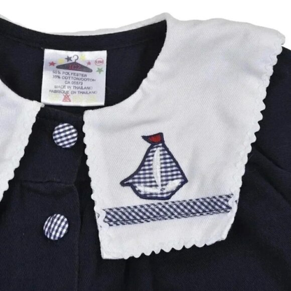 Vintage Dress Sailor Navy Blue White Short Sleeve Nautical Boat 12M - Picture 2 of 6
